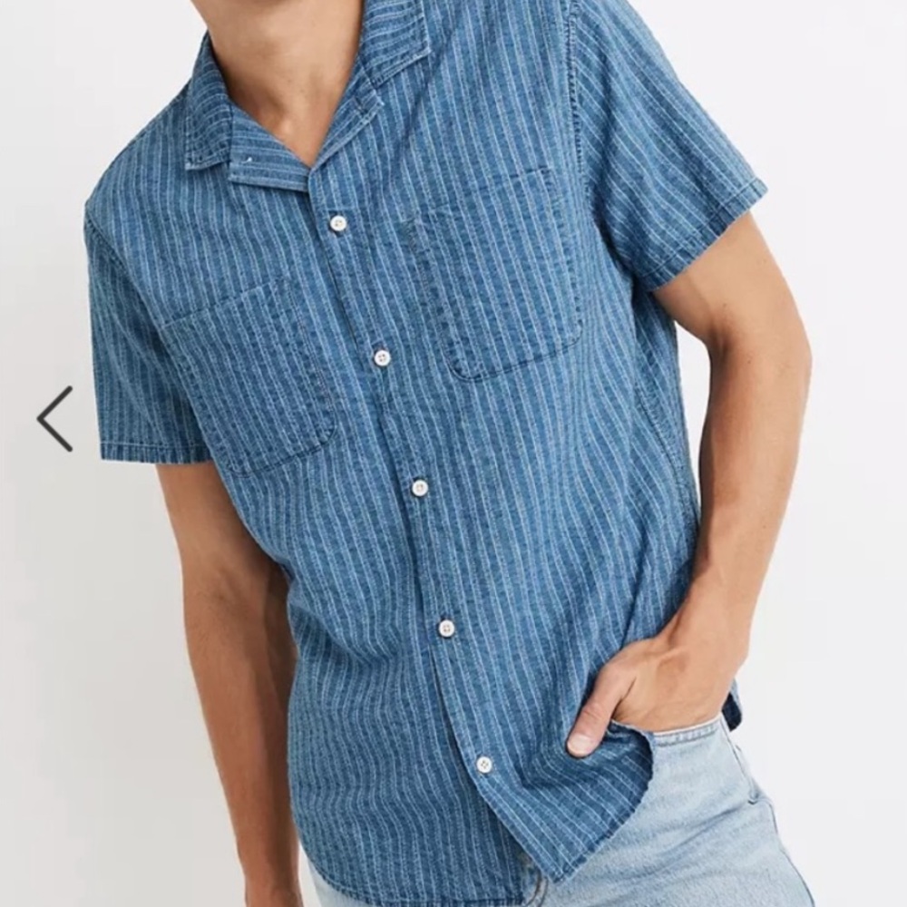 NWT Madewell Mens Easy Camp Shirt Indigo Stripe